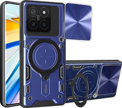 Obrázek produktu pro Pouzdro pro Xiaomi 14T dvojvrstvé odolné pouzdro s ochranným krytem kamery a kruhovým stojánkem na prsten Modrý