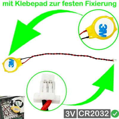 Produktbild von RTC Bios CMOS Batterien CR2032 3V mit Kabel und 2-poligem Anschluss 5mm x 2,9mm