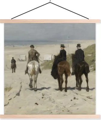Produktbild von MuchoWow® Textilposter Morgendliche Fahrt am Strand entlang - Gemälde von Anton Mauve 40x40 cm mit holzfarbenen Rahmen - Posterleiste