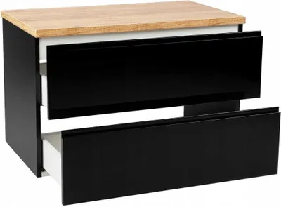 Obrázek produktu pro Závěsná koupelnová skříňka 60x50 cm, černý lesk, 2 zásuvky, s deskou