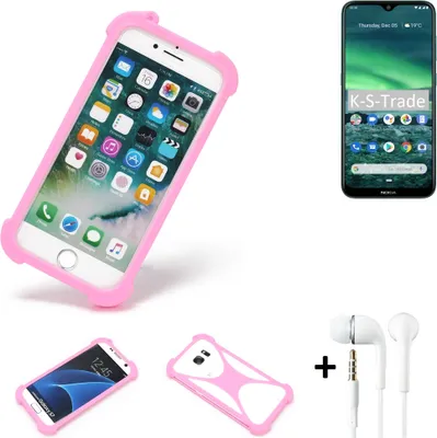 Produktbild von K-S-Trade Bumper + Kopfhörer kompatibel mit Nokia 2.3 Handy Hülle Schutzhülle Silikon Schutz Hülle Cover Case Silikoncase Silikonbumper TPU