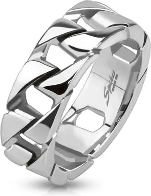 Produktbild von Ring Edelstahl Herren Panzerketten-Design Massiv Biker Hochglanzpoliert Bandring 59 - Ø 18,95 mm