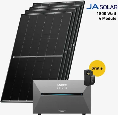 Produktbild von 1800 Watt, Bifazial Komplettset, Balkonkraftwerk, Anker SOLIX Solarbank 3 E2700 Pro, Anker SOLIX Anschlusskabel 15 m