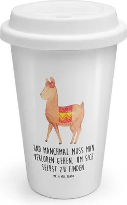 Produktbild von Mr. & Mrs. Panda To Go Becher Alpaka Stolz - Weiß - Geschenk, ToGo Kaffeebecher, keramik, Coffee, Keramikbecher, Thermobecher