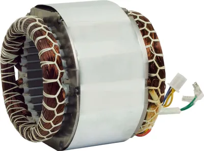 A close-up studio shot of a generator stator.