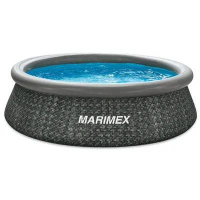 An inflatable swimming pool filled with blue water, set against a white background.