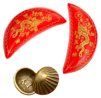 Produktbild von 2 Paar Halbmondförmige Yin Yang Wahrsagebecher aus Metall für die buddhistische Tempeldekoration