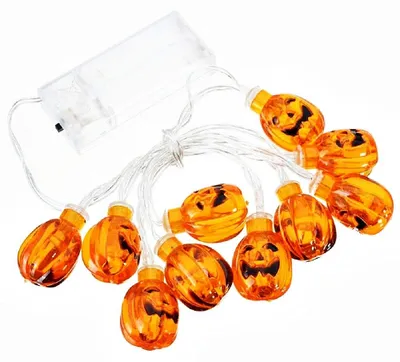 Halloween-Lichterkette, 10 LED-Kürbisse, orange, 120 cm, batteriebetrieben
