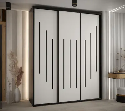 Produktbild von Kleiderschrank ASIRI 8 - 200/60 cm, schwarz/weiß/schwarz