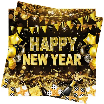 Servietten Silvester Schwarz Gold 33x33 cm, 40 Stück