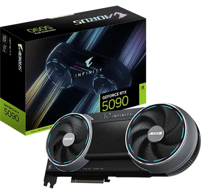 Image de GIGABYTE AORUS GeForce RTX 5090 INFINITY 32G Carte Graphique – 32GB GDDR7, 512-bit, PCI-E 5.0, fréquence cœur 2730 MHz, 3 × DP 2.1b, 1 × HDMI 2.1b, DLSS 4, GV-N5090AORUS IF-32GD
