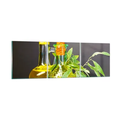 Produktbild von Bilder auf glas - Flasche Glas Olive Öl - 90x30cm - Glasbilder - Wandbilder - Kunstdruck - zum Aufhängen bereit - Wanddekoration aus Glas - Glas Bilder - Wandbild auf Glas - 3 Teile - GCA90x30-2168