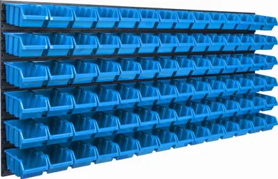 Produktbild von Lagersystem Wandregal 1728 x 780 mm | 84 stck. Box | Stapelboxen Schüttenregal Sichtlagerkästen | Extra Starke Wandplatten | Regal Erweiterbar | Werkstattregal Lagerregal Werkstattwandregal Steckregal