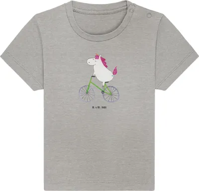 Produktbild von Mr. & Mrs. Panda  T-Shirt Einhorn Radfahrer 0. - 6. Monat - Heather Grey - Geschenk, Unicorn, Feenstaub, Kinder Oberteil, Radfahren, Babyshirt, Einhörner, Organic Baby