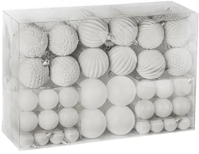 Zdjęcie produktu dla Bombki choinkowe nietłukące 6/4/2,5 cm 100 sztuk Biały