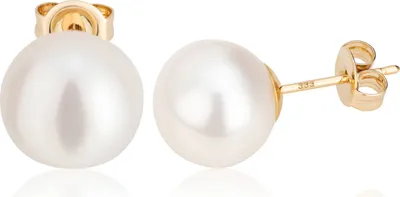 Produktbild von Paar 10,5mm echte Süßwasserperle Ohrstecker 333 Gelbgold 8 Karat Perlenohrringe