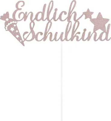 Produktbild von Oblique Unique Endlich Schulkind Torten Topper Glitzernd rosa für Schuleinführung Einschulung Schulanfang Mädchen Kuchendeckel