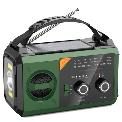 Immagine prodotto di ZELRUXX radio di emergenza 20000mAh con ricarica solare, manovella, Bluetooth 5.3, torcia, AM/FM/NOAA, verde