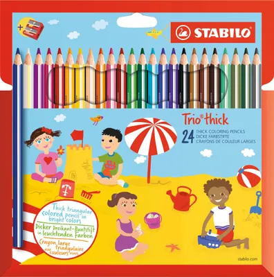 Produktbild von Dreikant-Buntstift - STABILO Trio dick - 24er Pack - mit 24 verschiedenen Farben und Spitzer