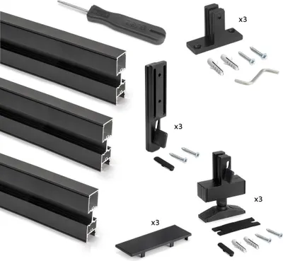 Image de Kit structure modulaire Zero pour ferrures et profils, montage sol et mur, triple, noir