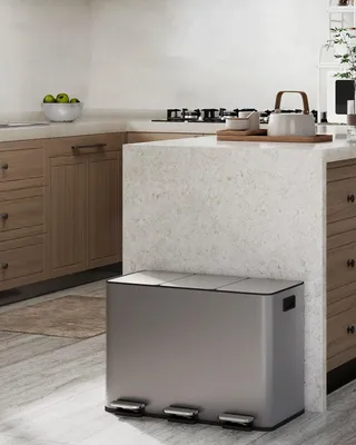 Produktbild von 45L Mülltrennsystem Edelstahl, 3 x 15L Treteimer mit Soft-Close-Deckel und herausnehmbaren Inneneimern