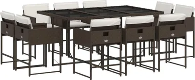 Immagine prodotto di vidaXL set da pranzo da giardino a 11 pezzi con cuscini in polirattan marrone