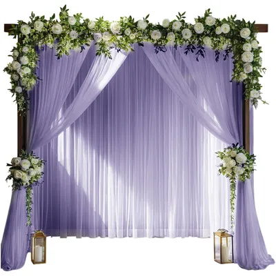 Produktbild von 2 Stück Hochzeit Vorhang Hochzeitsbogen, Deko Tüll Gardinenschals für Party Torbogen Zeremonie, Lila 150x300cm