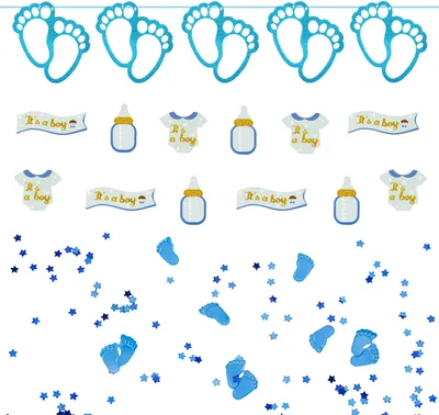 Produktbild von Oblique Unique Baby Shower Party Deko Set für Jungs - Füßchen Girlande + Konfetti Sets