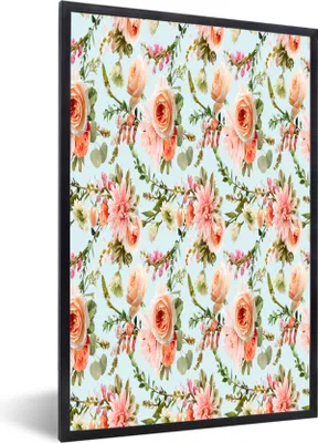 Produktbild von MuchoWow® MuchoWow® Gerahmtes Poster Blumen - Muster - Rosen 60x90 cm - Poster mit zchwarzem Bilderrahmen - Kunst