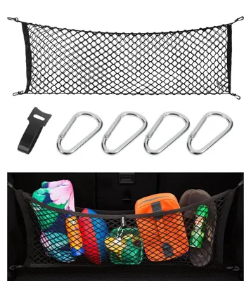Image de Filet de rangement pour coffre de voiture, élastique, avec crochets, universel, 125x40 cm