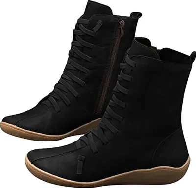 Produktbild von ASKSA Damen Stiefeletten Schnürstiefel Flach Halbschaft Winterstiefel Ankle Cowboy Boots, Schwarz, Größe: 38
