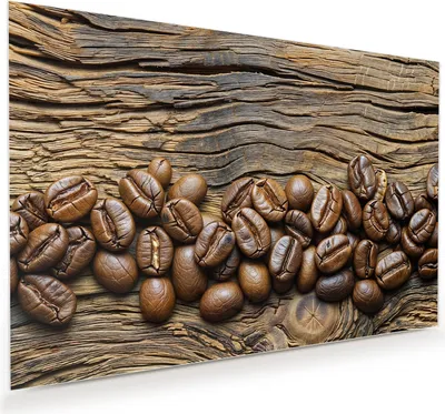 Produktbild von Glasbild 75x50cm in XXL für Wohnzimmer, Schlafzimmer Motiv Kaffeebohnen Holz