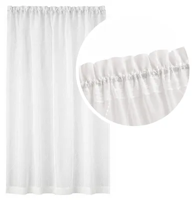 Produktbild von MEBLEODNOWA, Bestickte Gardine mit Kräuselband, Weiß, 140x250 cm, Fenstergardine, Lichtdurchlässig, Pflegeleicht, Elegante Fensterdekoration, Modern