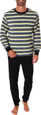 Produktbild von Herren Frottee Schlafanzug lang, Pyjama mit feinem Ringel-Muster - auch in Übergröße ; gelb1 , 56