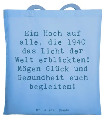 Produktbild von Mr. & Mrs. Panda Tote Bag Spruch 1940 Geburtstag - Sky Blue - Geschenk, Liebevolle Geschenke, Alles gut zum, Jubiläum, Schultasche, Lächeln schenken, Geburtstagsjahr