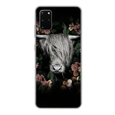 Produktbild von MuchoWow® Handyhülle Schutzhülle Hülle für Samsung Galaxy S20 Plus Schottischer Highlander - Blumen - Rosa Silikon Softcase Handy Hülle - Hartschale
