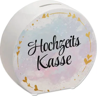 Produktbild von Hochzeit Spardose aus Keramik mit dekorativem Design und goldenen Herzen -
