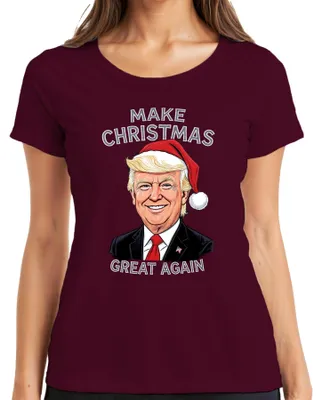Produktbild von MAKE CHRISTMAS GREAT AGAIN Weihnachten Karikatur Patriotisch USA Damen T-Shirt, Burgundy, XL