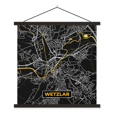 Produktbild von MuchoWow® Textilposter Gold - Deutschland - Karte - Stadtplan - Wetzlar 60x60 cm mit schwarzem Rahmen - Posteraufhänger