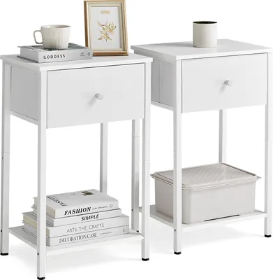 Produktbild von VASAGLE Nachttisch, mit Stoff-Schublade, 61 cm hoher,mit Ablage, 2 Stück, weiß