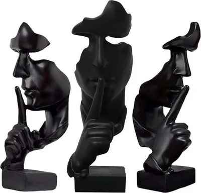 Immagine prodotto di Unyqoos® "Il Silenzio è Oro" – figura decorativa astratta in resina, 28 cm di altezza, nera | decorazione moderna per soggiorno e ufficio, ornamento artigianale