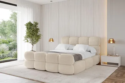 Produktbild von ALTDECOR Polsterbett mit Bettkasten - NOMA-Z 180x200 Beige - Bett mit Kopfteil und Fußteil, Boxbett ohne Matratze, Doppelbett mit Stauraum