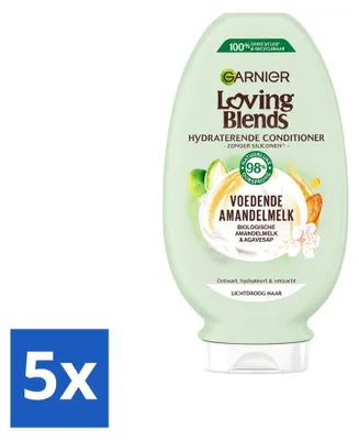 Imagen del producto de 5 unidades de acondicionador nutritivo de leche de almendras Garnier Loving Blends, 250 ml cada uno. Paquete económico