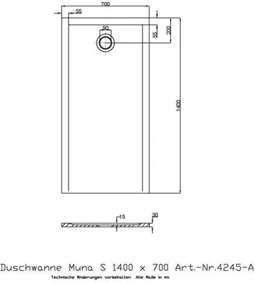 Produktbild von Duschwanne Muna S 1400x700x30mm wei 1400 x 700 x 30 mm wei