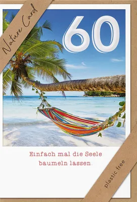 Produktbild von Nature Card Geburtstagskarte zum 60. Geburtstag, Strandmotiv mit Hängematte, mit Umschlag