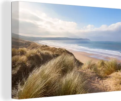 Produktbild von OneMillionCanvasses® - Leinwandbilder - 140x90 cm, Düne - Strand - Wasser, Wandbilder Kunstdruck Wanddekoration - Foto auf Leinwand - Gemälde auf Holzrahmen