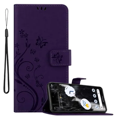 Obrázek produktu pro Cadorabo kryt pro Google PIXEL 7 in FLORAL DARK PURPLE ochranný kryt v květinovém designu s magnetickým zapínáním, funkcí stojánku a sloty na karty flipové pouzdro flower cover case flipové pouzdro na mobilní telefon book case