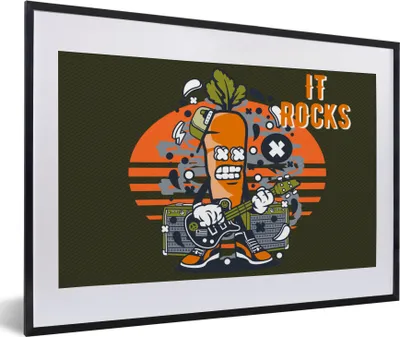 Produktbild von MuchoWow® MuchoWow® Gerahmtes Poster Karotte - Gitarre - Retro 60x40 cm - Poster mit zchwarzem Bilderrahmen - Schlafzimmer - Plakat in Rahmen - Drucken