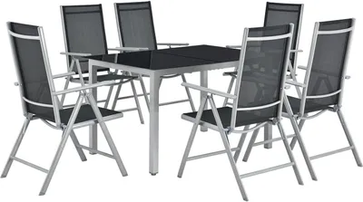 Produktbild von Juskys Aluminium Gartengarnitur Milano Gartenmöbel Set mit Tisch und 6 Stühlen Silber-Grau mit schwarzer Kunstfaser Alu Sitzgruppe Balkonmöbel