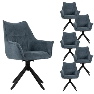 Produktbild von Esszimmerstuhl 6er Set Ginosa blau mit Armlehnen & drehbarem Sitz – gepolstert